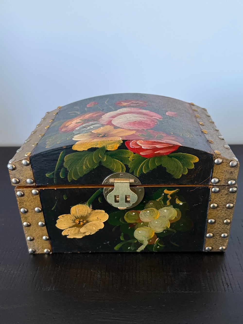 Vintage Hand-Painted Floral Trinket Box